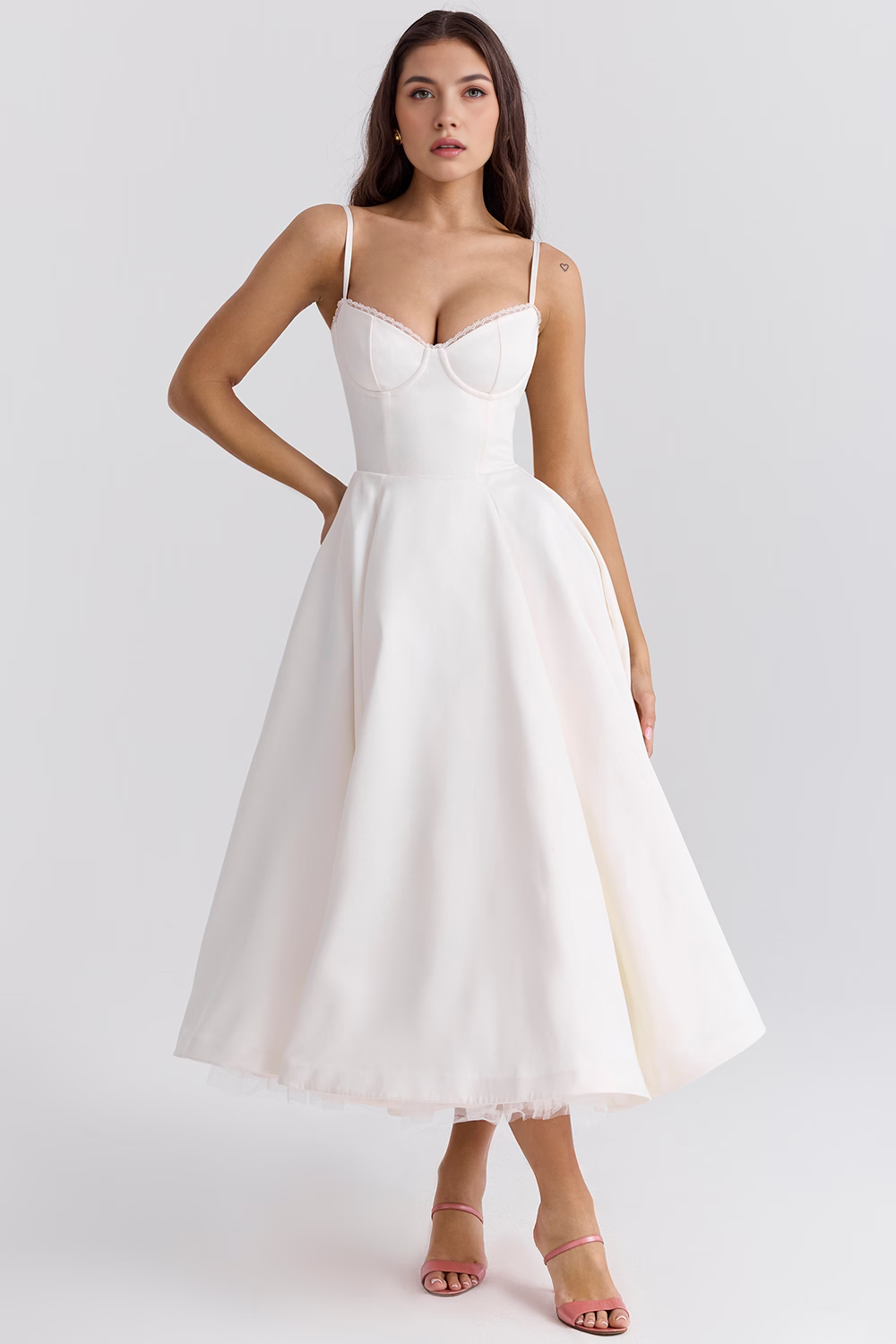 Elegant Corset Midi Dress for Women – Fit and Flare Style for Weddings, Parties & Formal Occasions