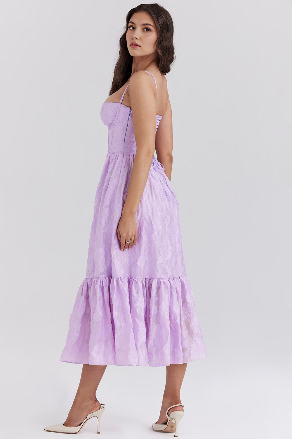 Floral Bustier Midi Dress for Women – Elegant Fit for Parties, Weddings & Special Events | Lilac
