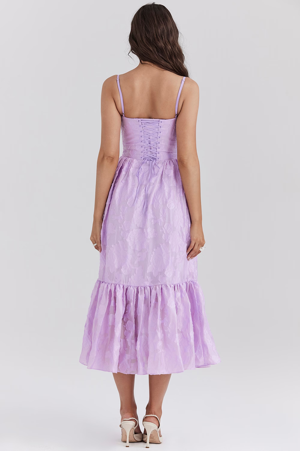 Floral Bustier Midi Dress for Women – Elegant Fit for Parties, Weddings & Special Events | Lilac