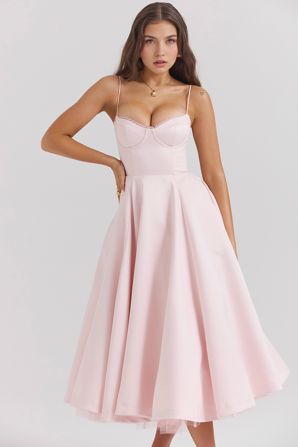 Elegant Corset Midi Dress for Women – Fit and Flare Style for Weddings, Parties & Formal Occasions