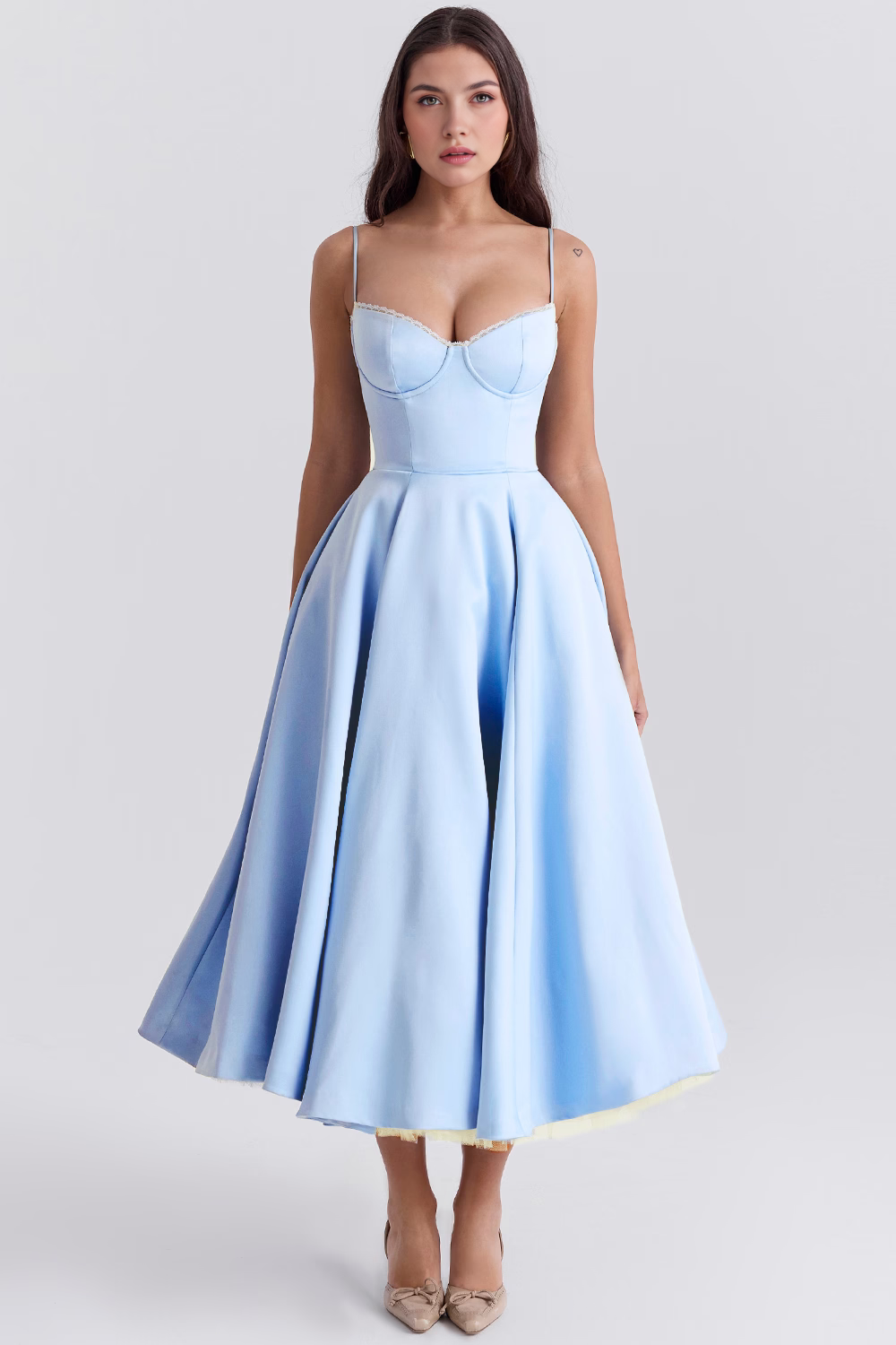 Elegant Corset Midi Dress for Women – Fit and Flare Style for Weddings, Parties & Formal Occasions