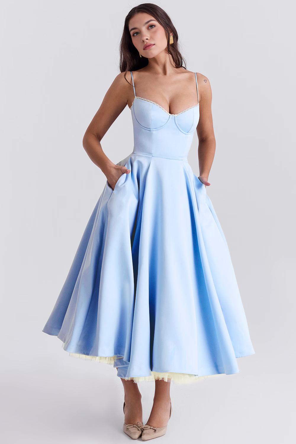 Elegant Corset Midi Dress for Women – Fit and Flare Style for Weddings, Parties & Formal Occasions