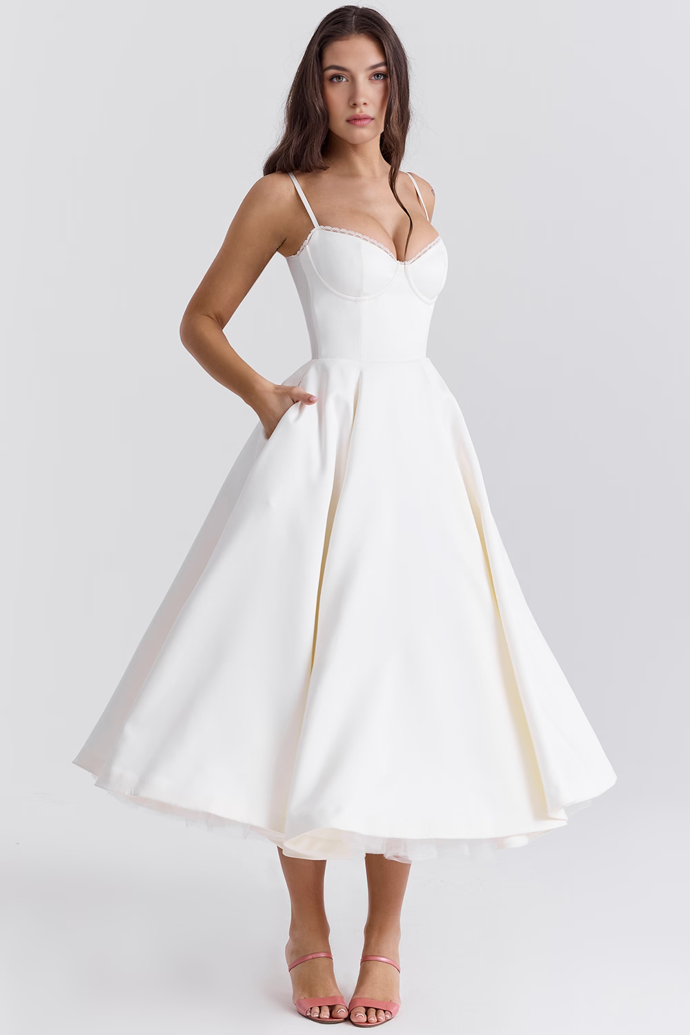 Elegant Corset Midi Dress for Women – Fit and Flare Style for Weddings, Parties & Formal Occasions