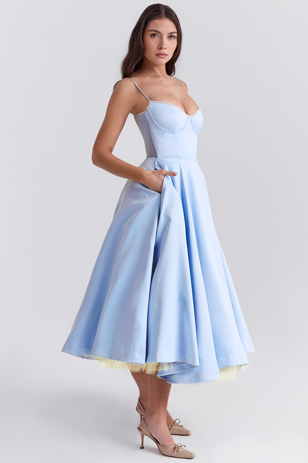Elegant Corset Midi Dress for Women – Fit and Flare Style for Weddings, Parties & Formal Occasions