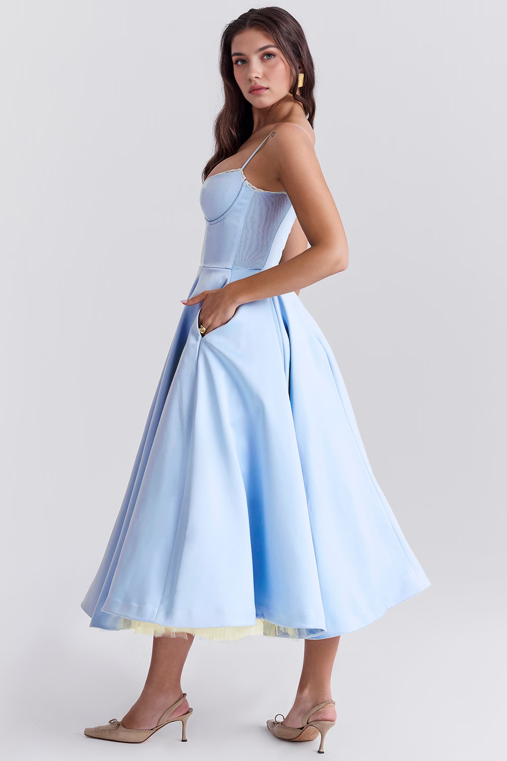 Elegant Corset Midi Dress for Women – Fit and Flare Style for Weddings, Parties & Formal Occasions
