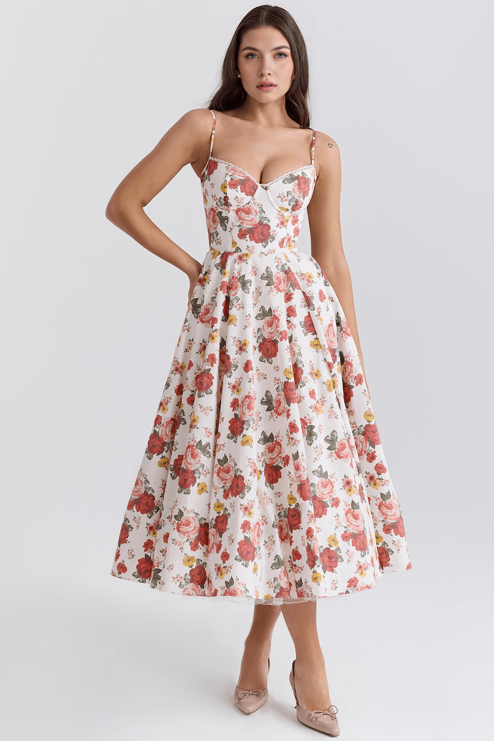 Elegant Corset Midi Dress for Women – Fit and Flare Style for Weddings, Parties & Formal Occasions