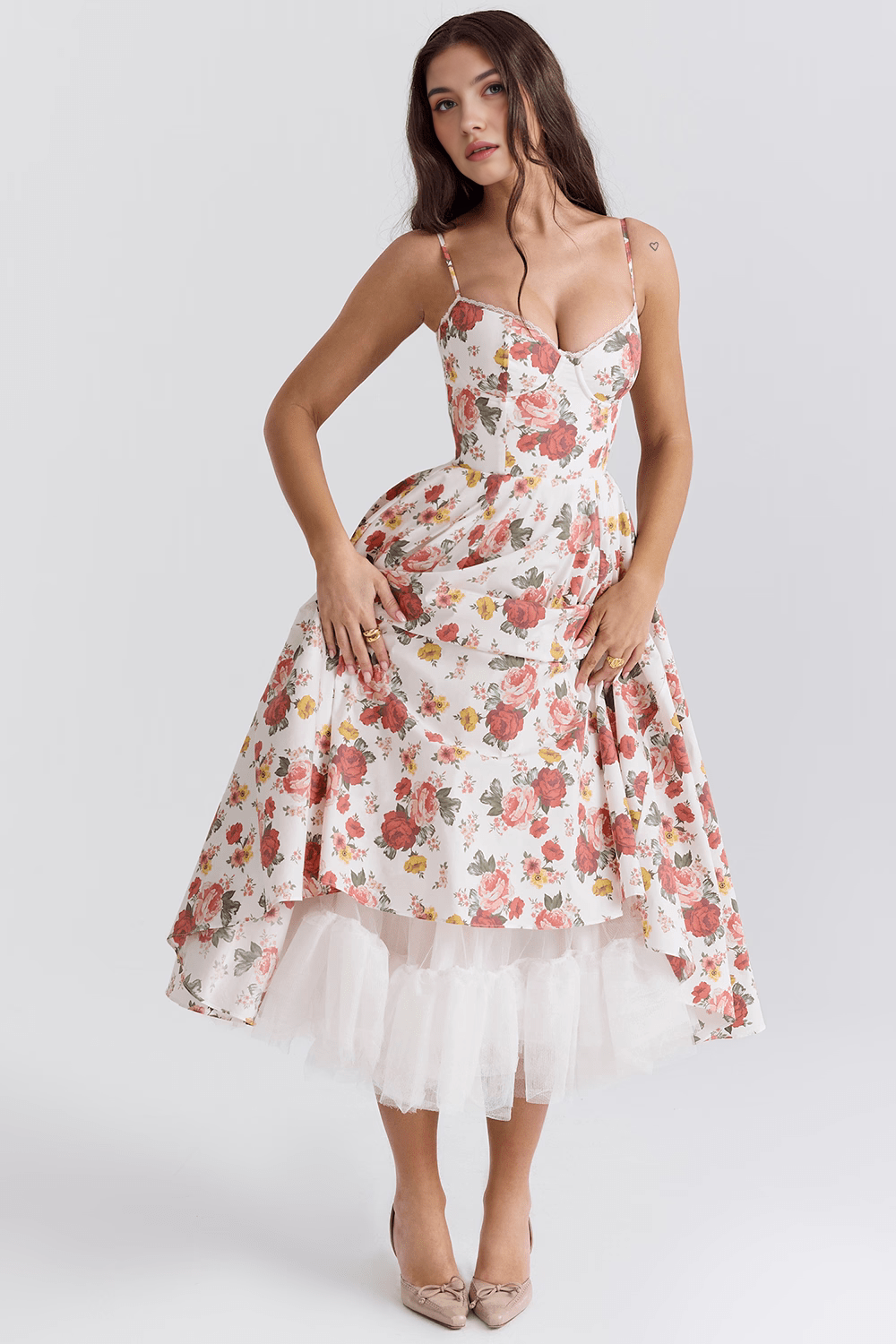 Elegant Corset Midi Dress for Women – Fit and Flare Style for Weddings, Parties & Formal Occasions