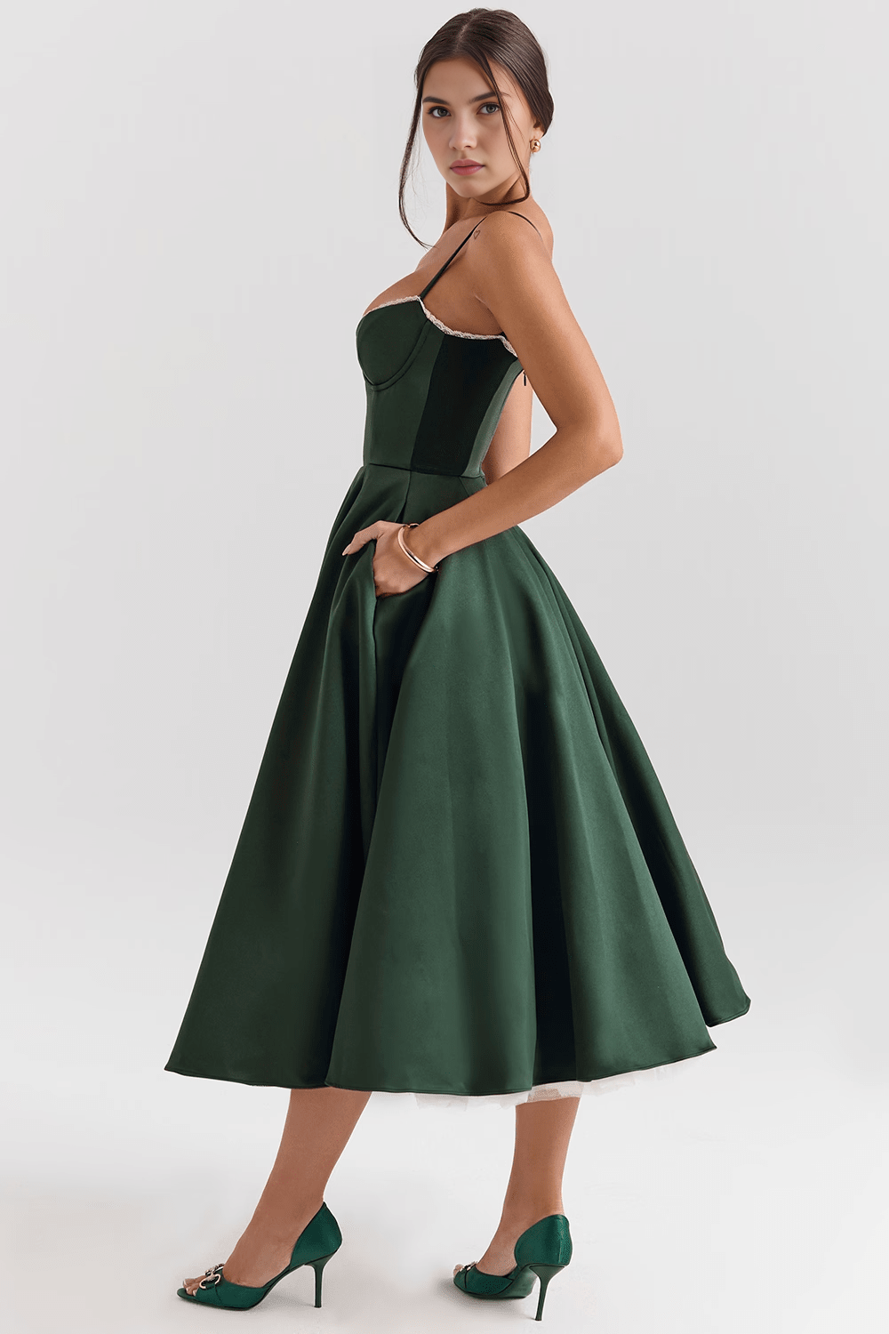Elegant Corset Midi Dress for Women – Fit and Flare Style for Weddings, Parties & Formal Occasions