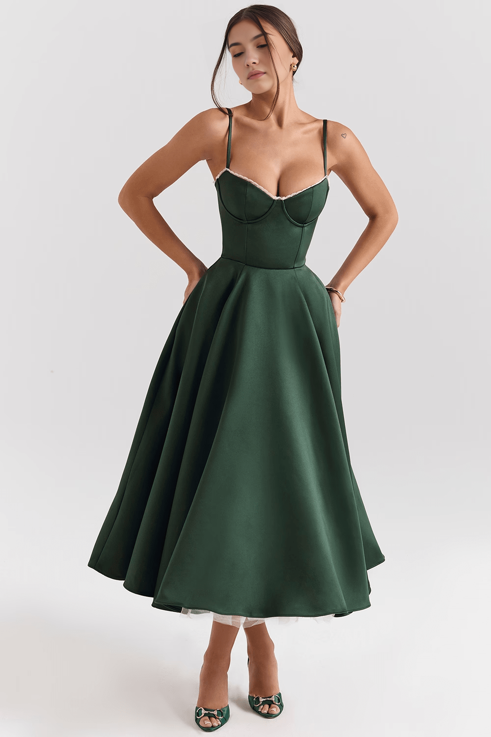 Elegant Corset Midi Dress for Women – Fit and Flare Style for Weddings, Parties & Formal Occasions