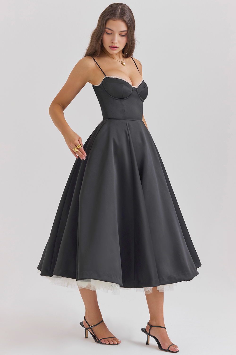 Elegant Corset Midi Dress for Women – Fit and Flare Style for Weddings, Parties & Formal Occasions
