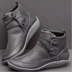 Orthopaedic Women's Mid-Top Leather Boots with Supportive Buckle Strap Grey