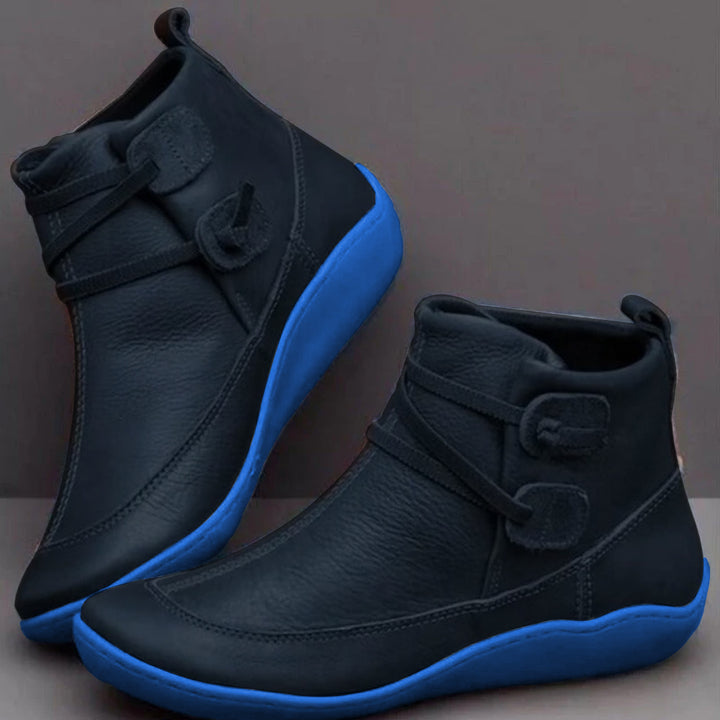 Orthopaedic Women's Mid-Top Leather Boots with Supportive Buckle Strap
