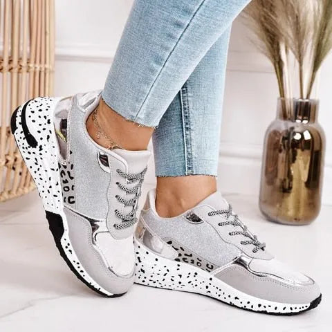 Women's Orthopaedic Stylish Sneakers - Cushioned Sole for All-Day Comfort and Support Silver